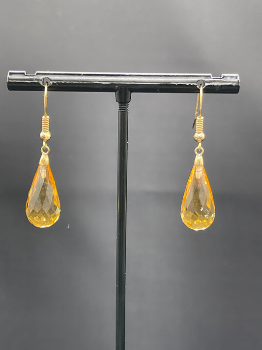 Natural Citrine Briolette 14k Yellow Gold Dangle Earrings