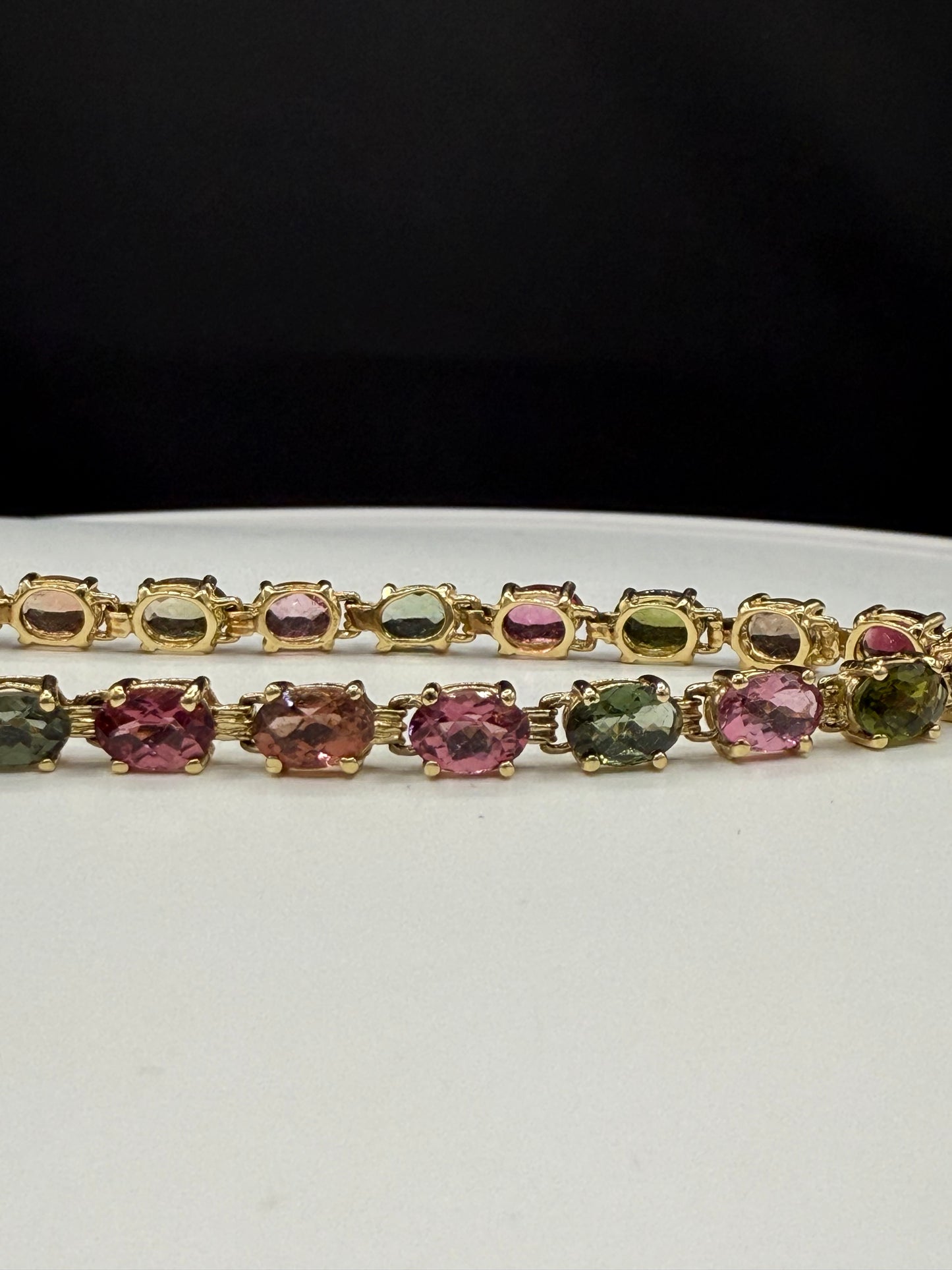 Natural Multicolor Tourmaline 14k Yellow Gold Tennis Bracelet - 16.10 Ct Oval Cut Gemstones, 7.5”
