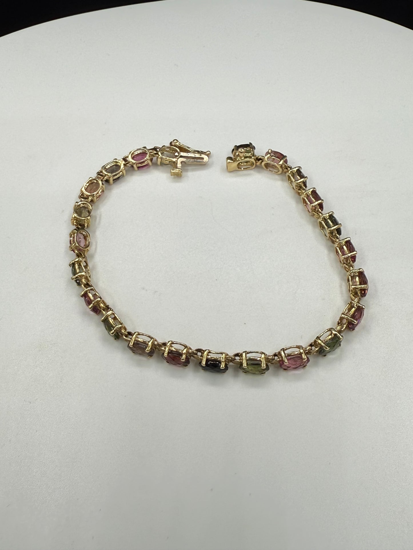 Natural Multicolor Tourmaline 14k Yellow Gold Tennis Bracelet - 16.10 Ct Oval Cut Gemstones, 7.5”