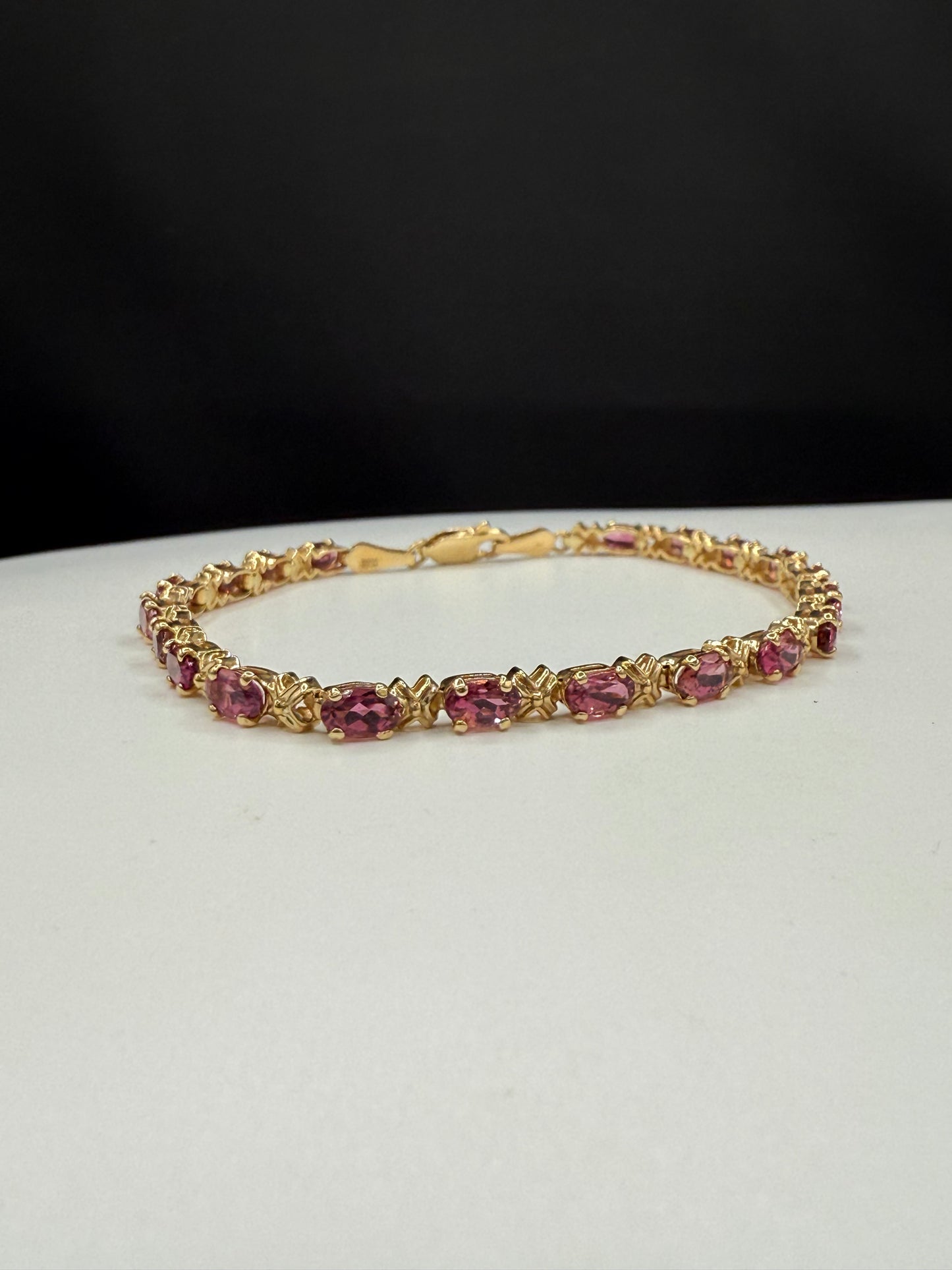 Natural Rubellite Pink Tourmaline 14k Yellow Gold Tennis Bracelet