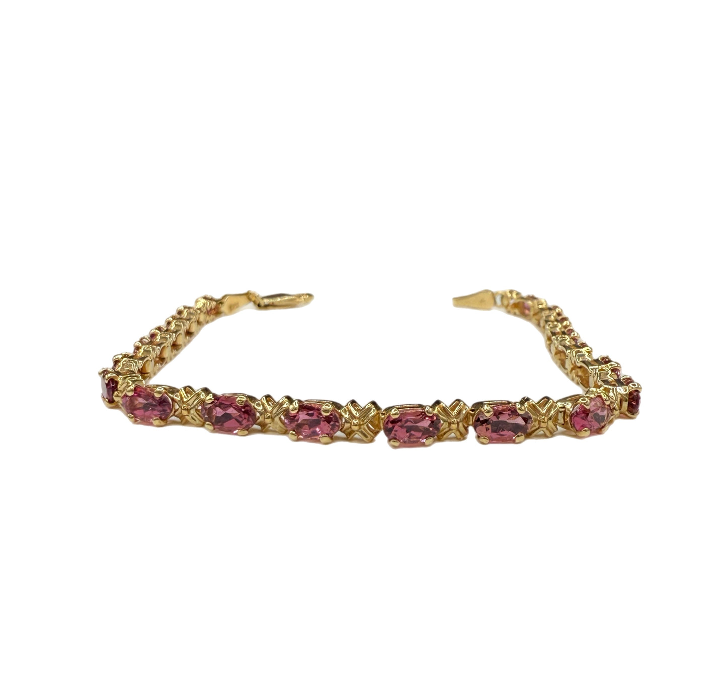 Natural Rubellite Pink Tourmaline 14k Yellow Gold Tennis Bracelet