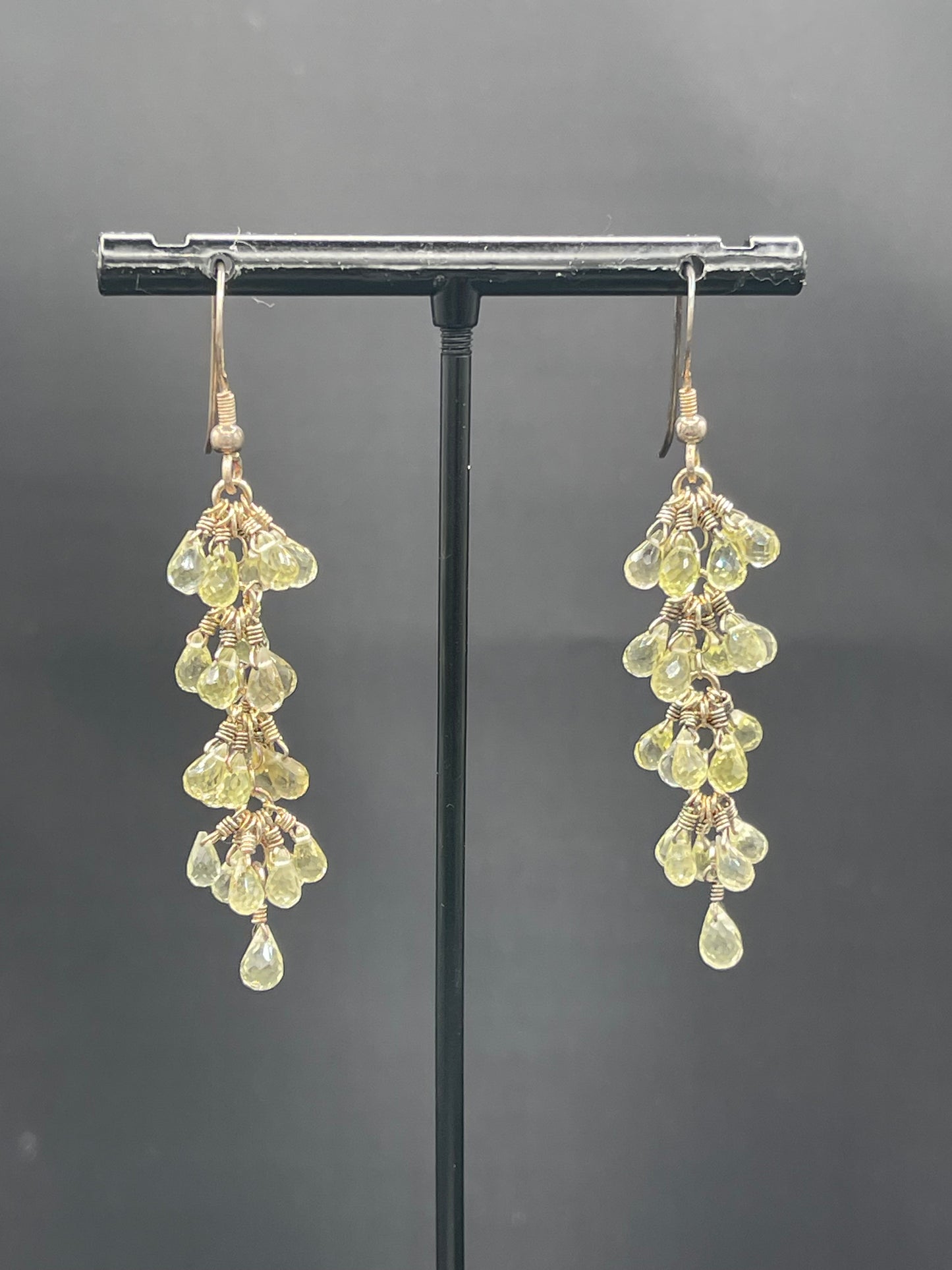 Natural Ouro Verde Quartz Briolette Sterling Silver Wire Wrapped Dangle Earrings