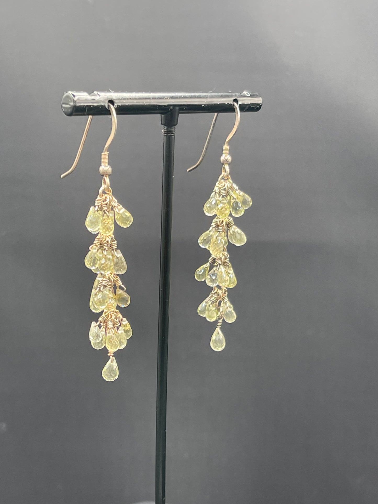 Natural Ouro Verde Quartz Briolette Sterling Silver Wire Wrapped Dangle Earrings