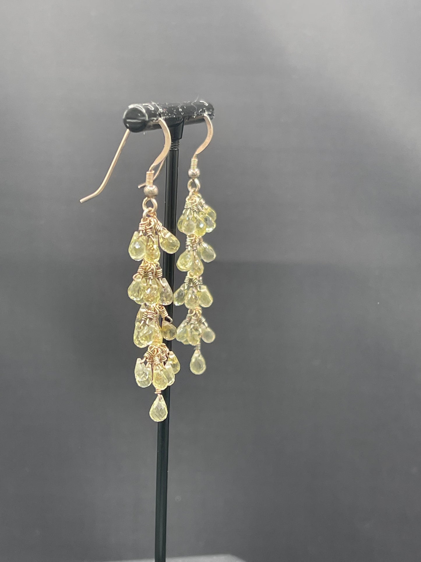 Natural Ouro Verde Quartz Briolette Sterling Silver Wire Wrapped Dangle Earrings