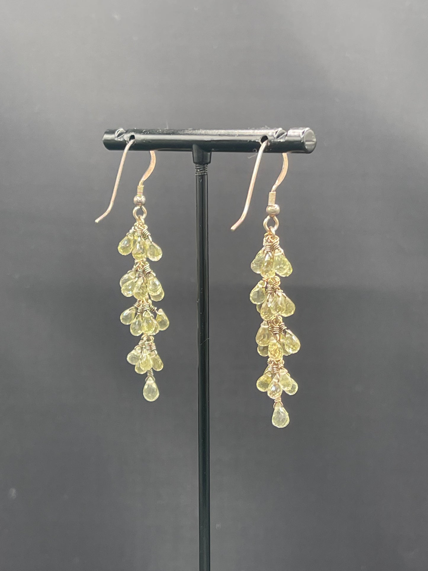 Natural Ouro Verde Quartz Briolette Sterling Silver Wire Wrapped Dangle Earrings