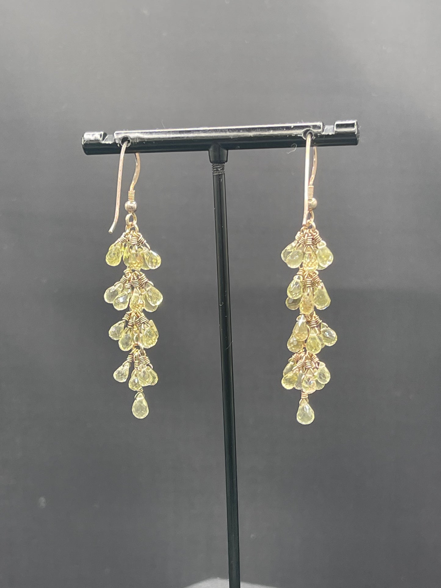 Natural Ouro Verde Quartz Briolette Sterling Silver Wire Wrapped Dangle Earrings