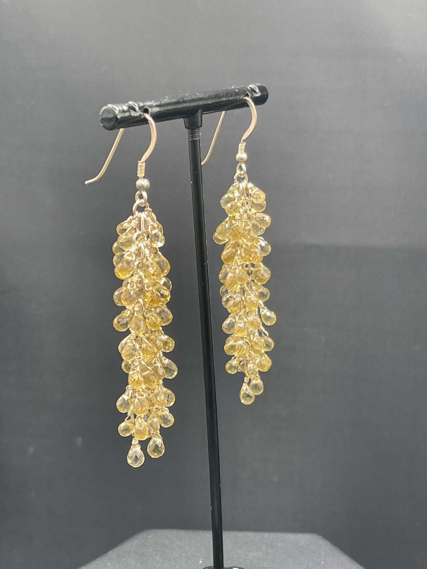 Natural Citrine Briolette Sterling Silver Wire Wrapped Dangle Earrings