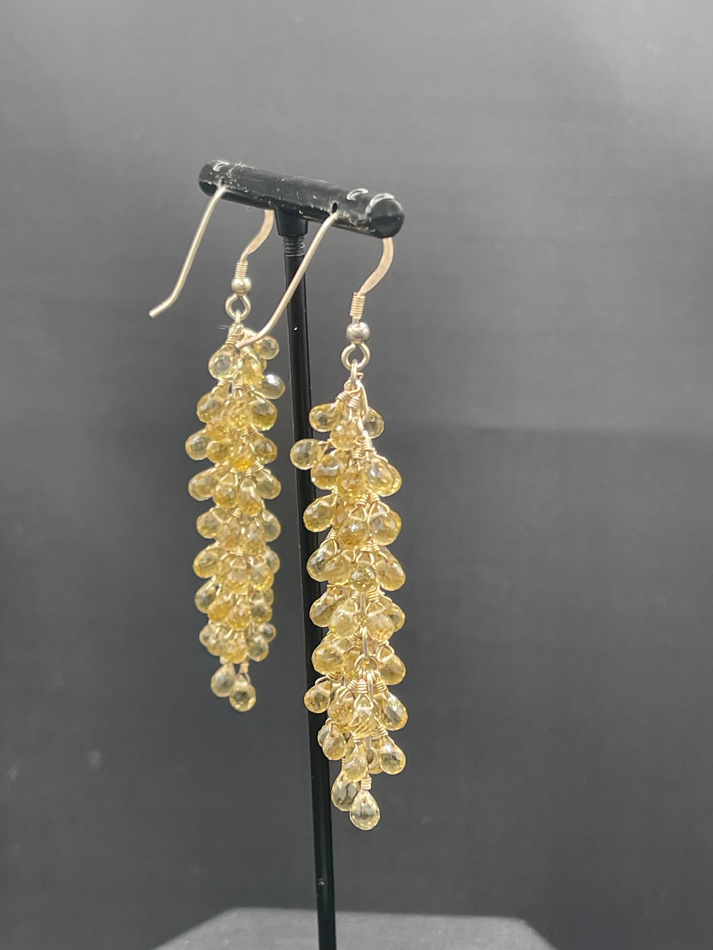 Natural Citrine Briolette Sterling Silver Wire Wrapped Dangle Earrings