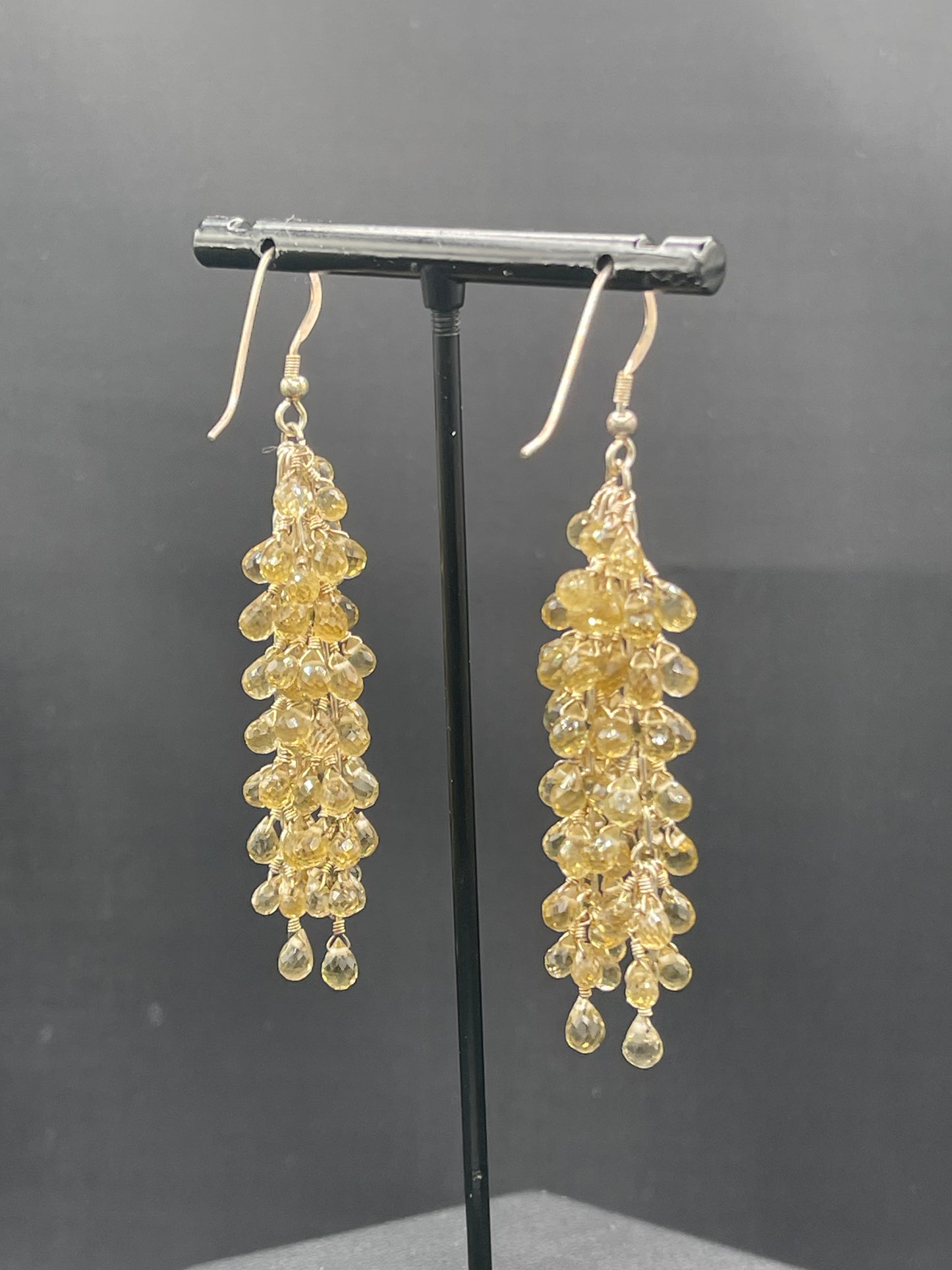 Natural Citrine Briolette Sterling Silver Wire Wrapped Dangle Earrings