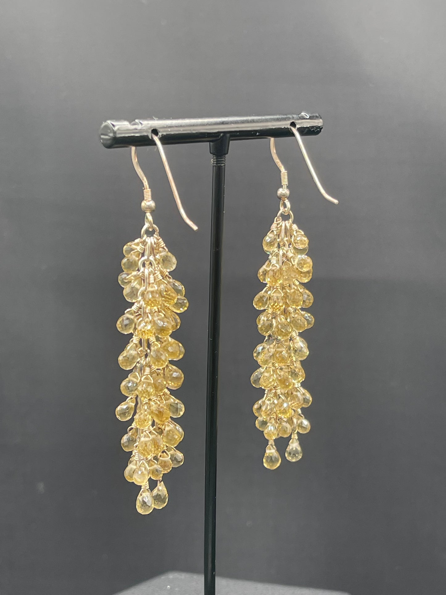 Natural Citrine Briolette Sterling Silver Wire Wrapped Dangle Earrings