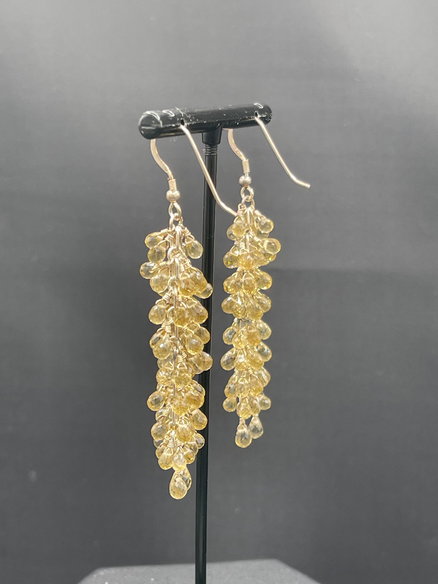 Natural Citrine Briolette Sterling Silver Wire Wrapped Dangle Earrings