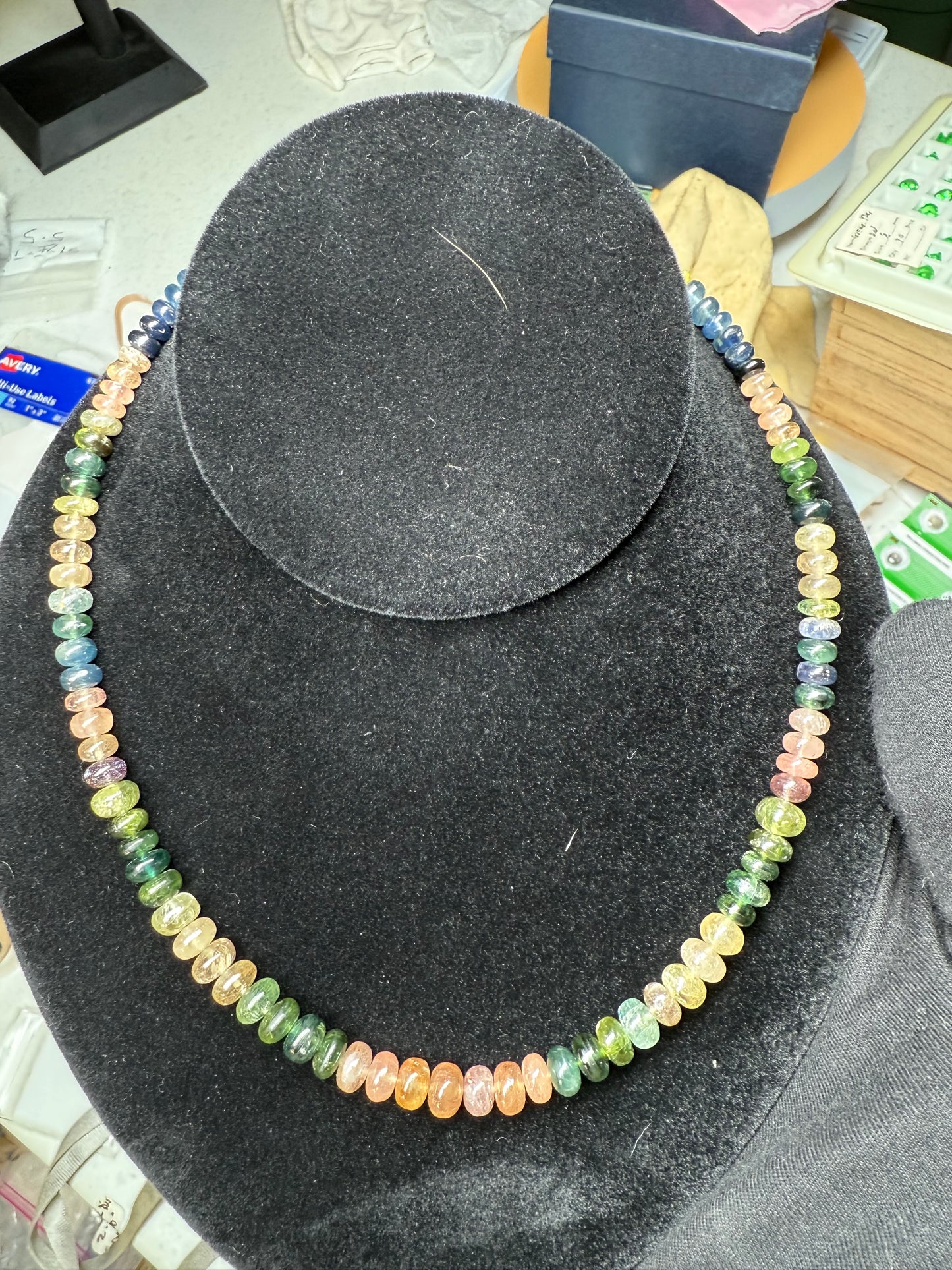 Natural Multi Color Sapphire Beaded Necklace | 18K Gold Clasp | 237ct Untreated Sapphires