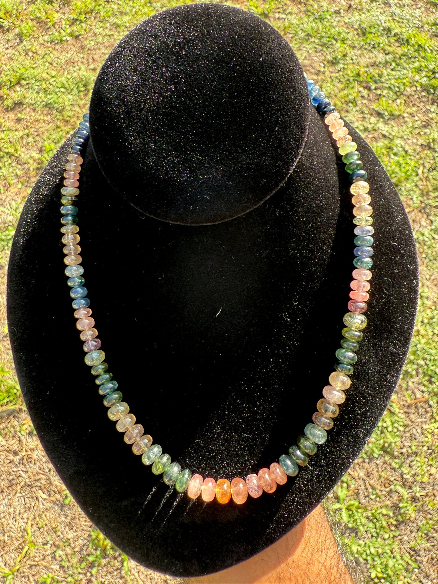 Natural Multi Color Sapphire Beaded Necklace | 18K Gold Clasp | 237ct Untreated Sapphires