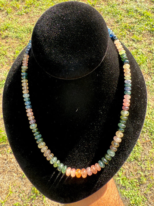 Natural Multi Color Sapphire Beaded Necklace | 18K Gold Clasp | 237ct Untreated Sapphires