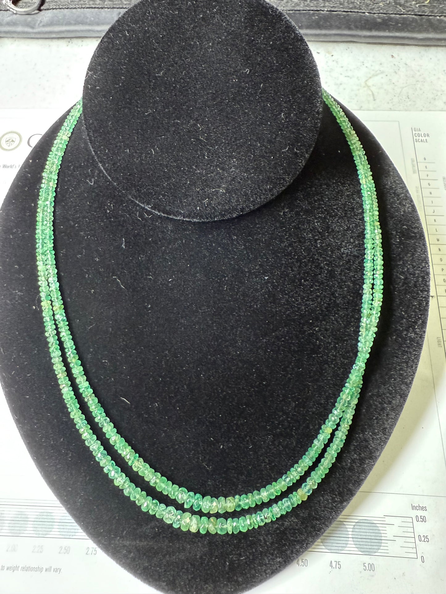 Natural Emerald Double-Strand Faceted Bead Necklace with 18K Gold Clasp | 19”