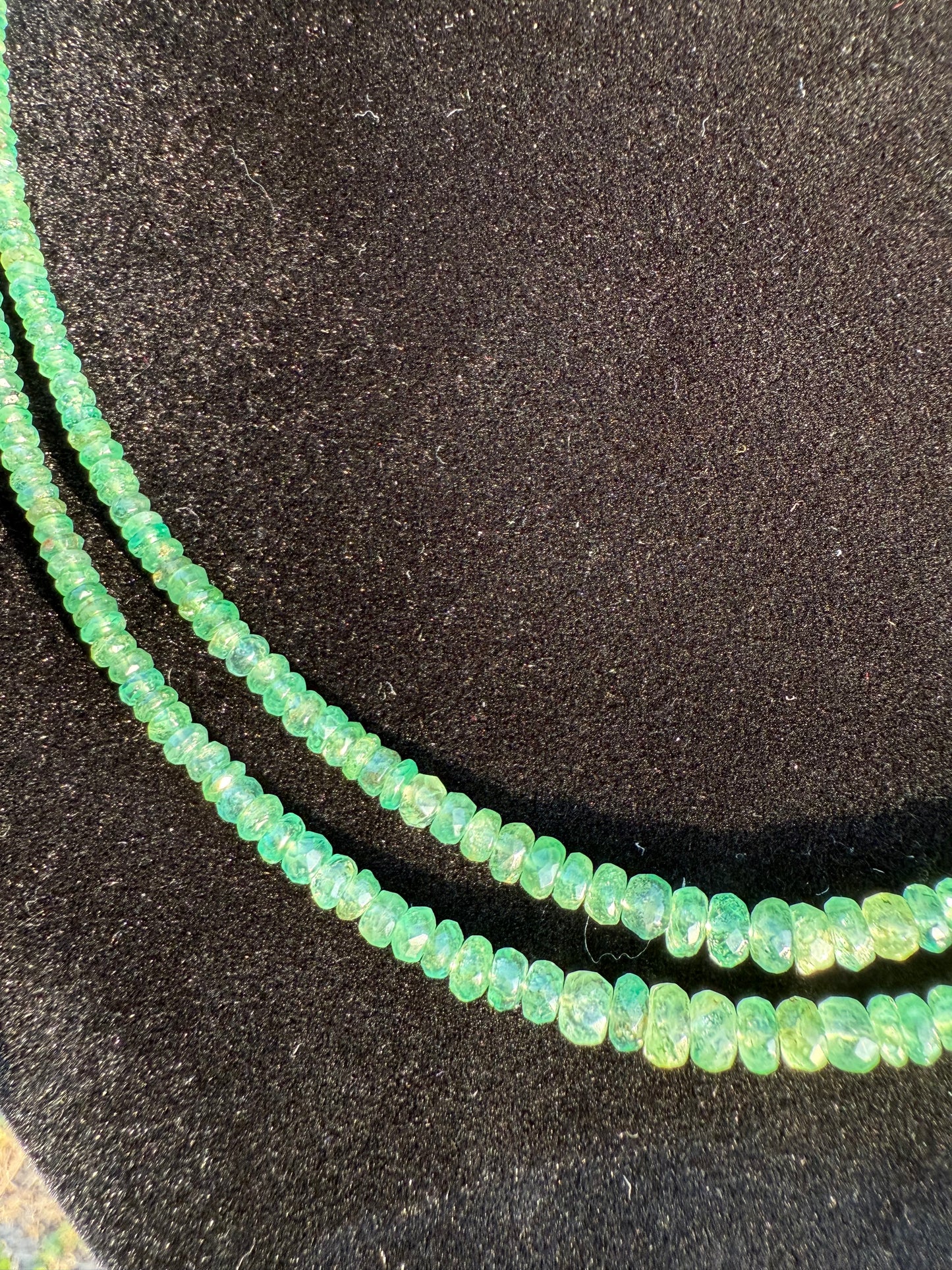 Natural Emerald Double-Strand Faceted Bead Necklace with 18K Gold Clasp | 19”