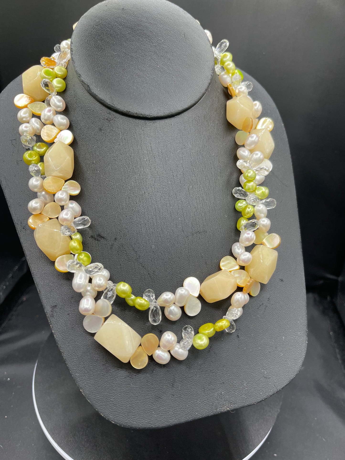 Natural Freshwater Pearl White Topaz Citrine Sterling Silver Beaded Necklace