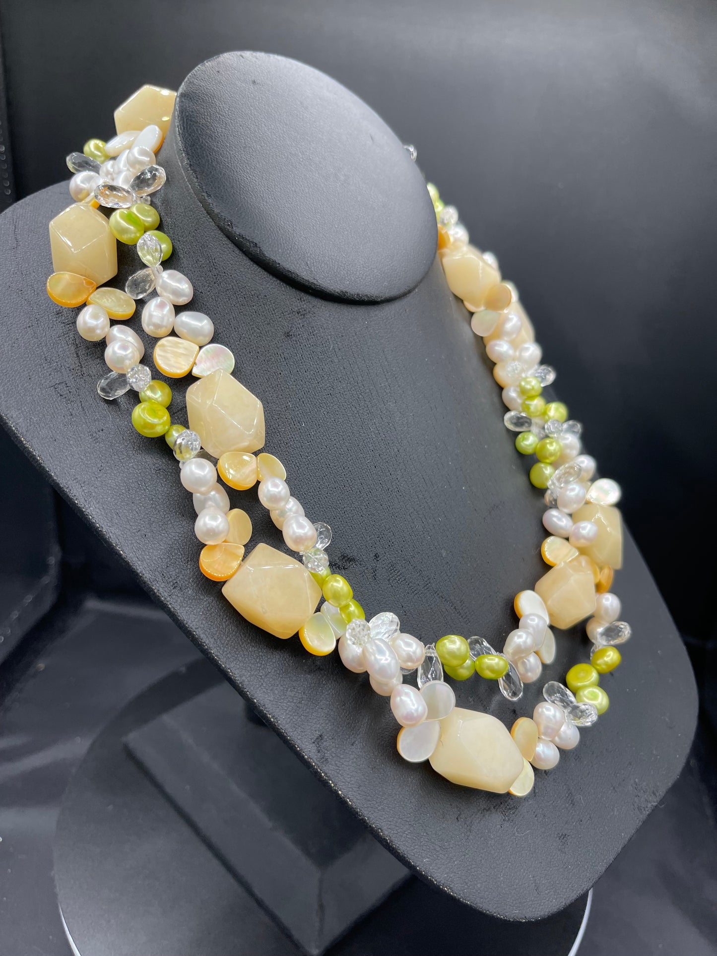 Natural Freshwater Pearl White Topaz Citrine Sterling Silver Beaded Necklace