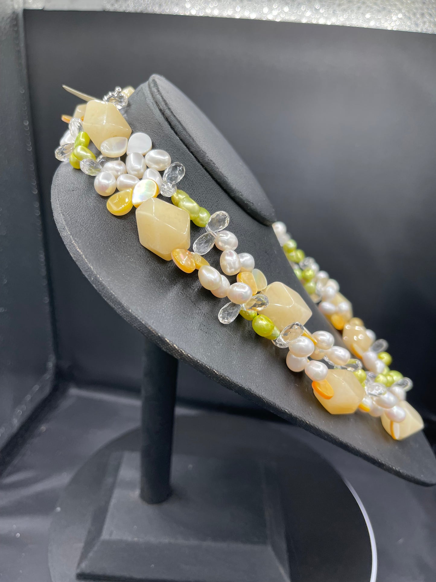 Natural Freshwater Pearl White Topaz Citrine Sterling Silver Beaded Necklace