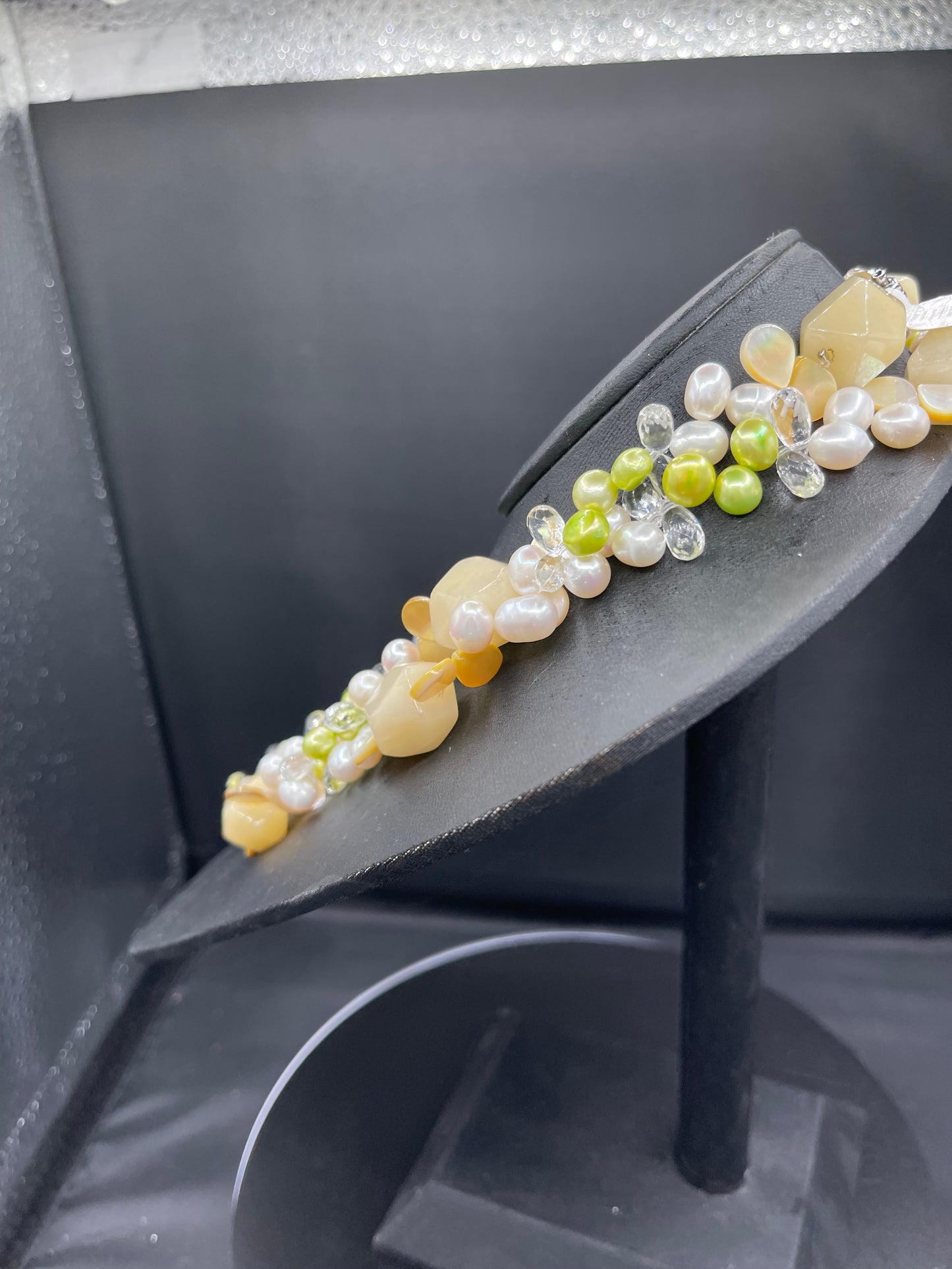 Natural Freshwater Pearl White Topaz Citrine Sterling Silver Beaded Necklace