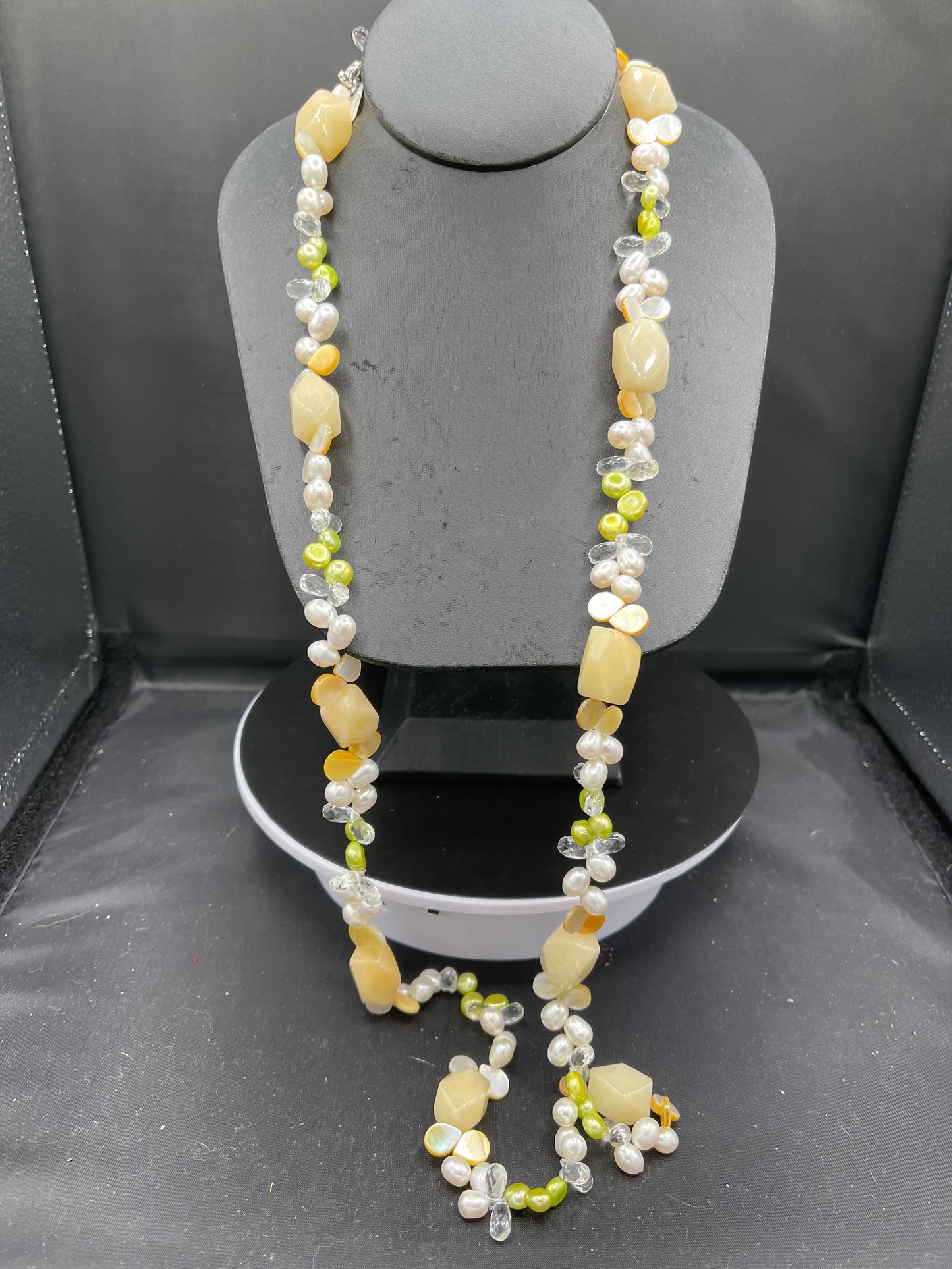 Natural Freshwater Pearl White Topaz Citrine Sterling Silver Beaded Necklace