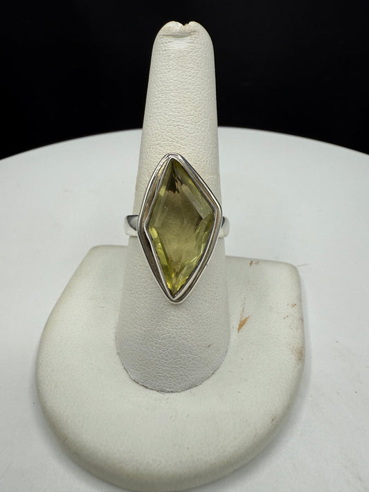 Natural Ouro Verde Fancy Cut Sterling Silver Ring (Size 8.25)