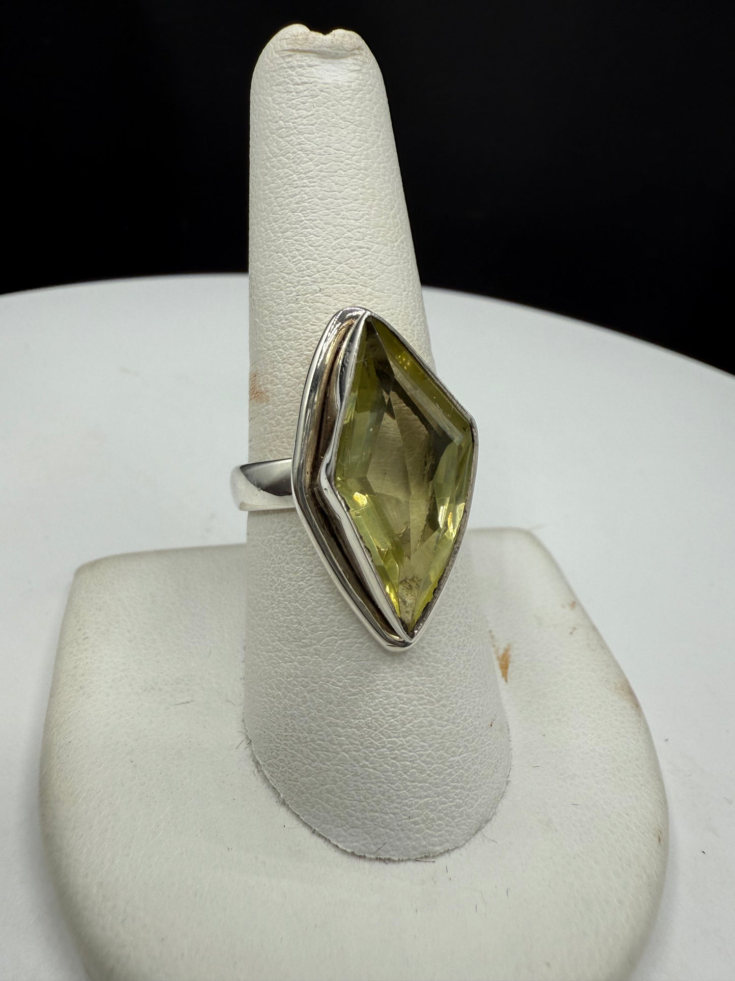 Natural Ouro Verde Fancy Cut Sterling Silver Ring (Size 8.25)