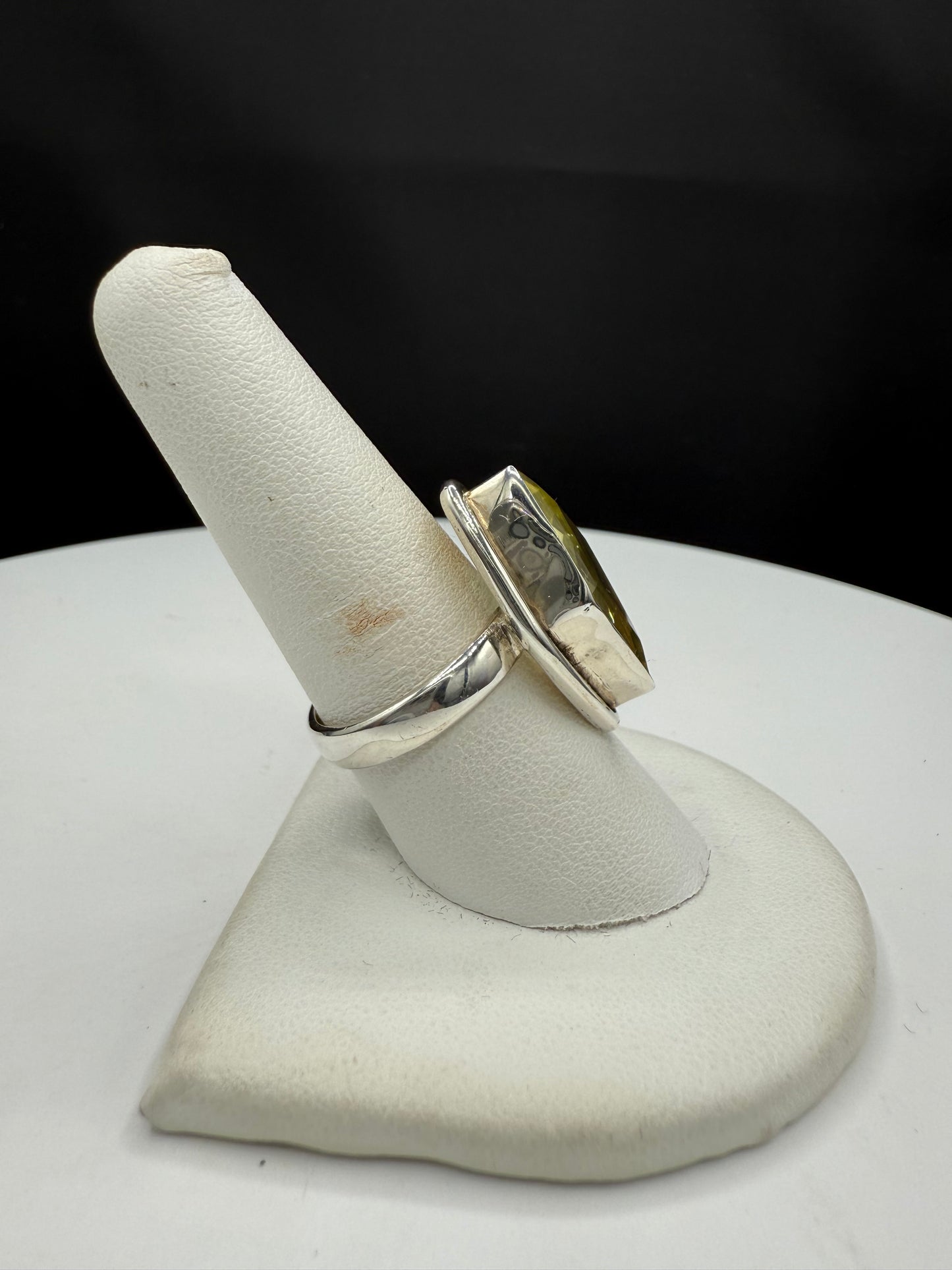 Natural Ouro Verde Fancy Cut Sterling Silver Ring (Size 8.25)