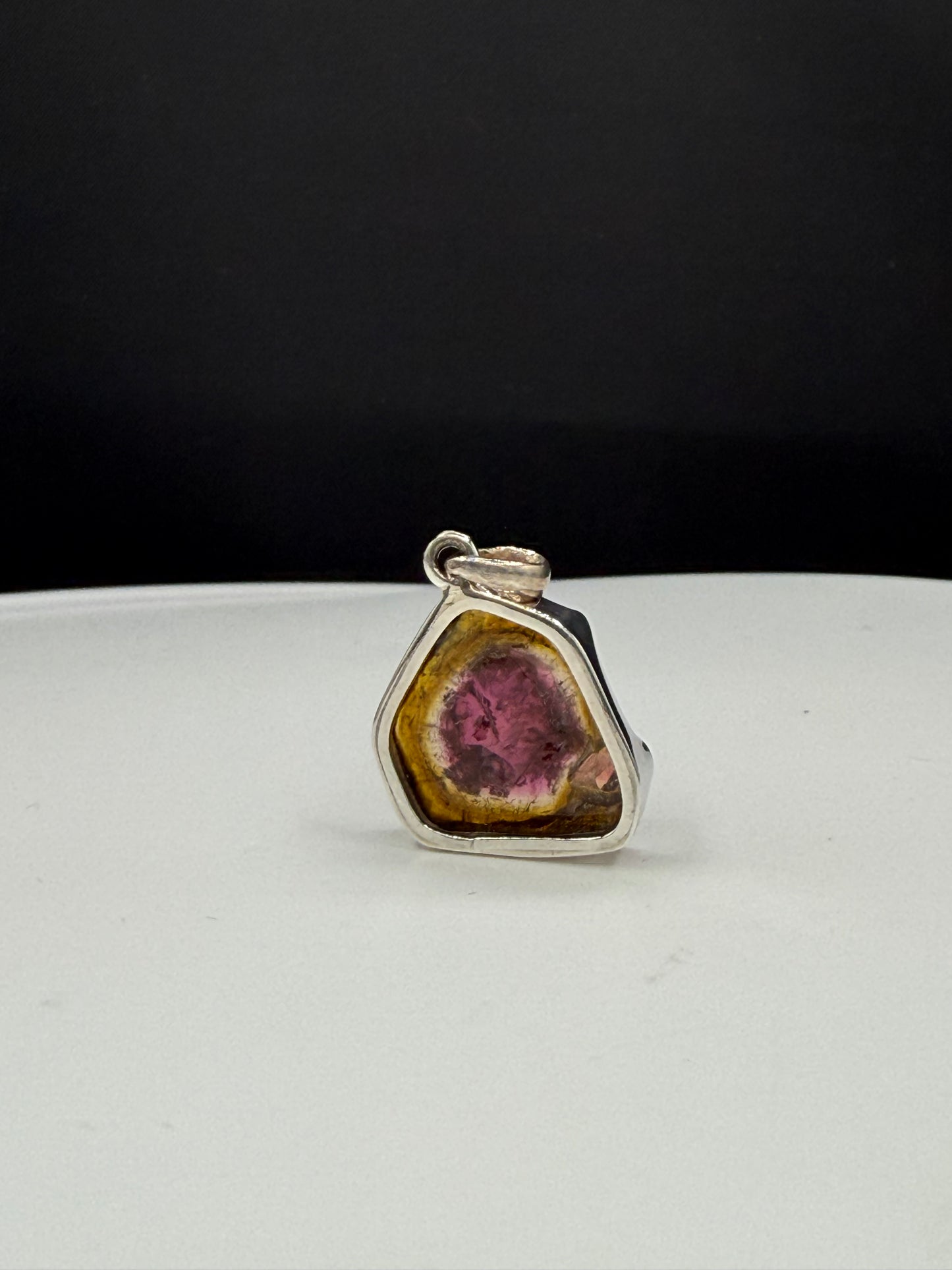 Natural Watermelon Tourmaline Slice Sterling Silver Pendant