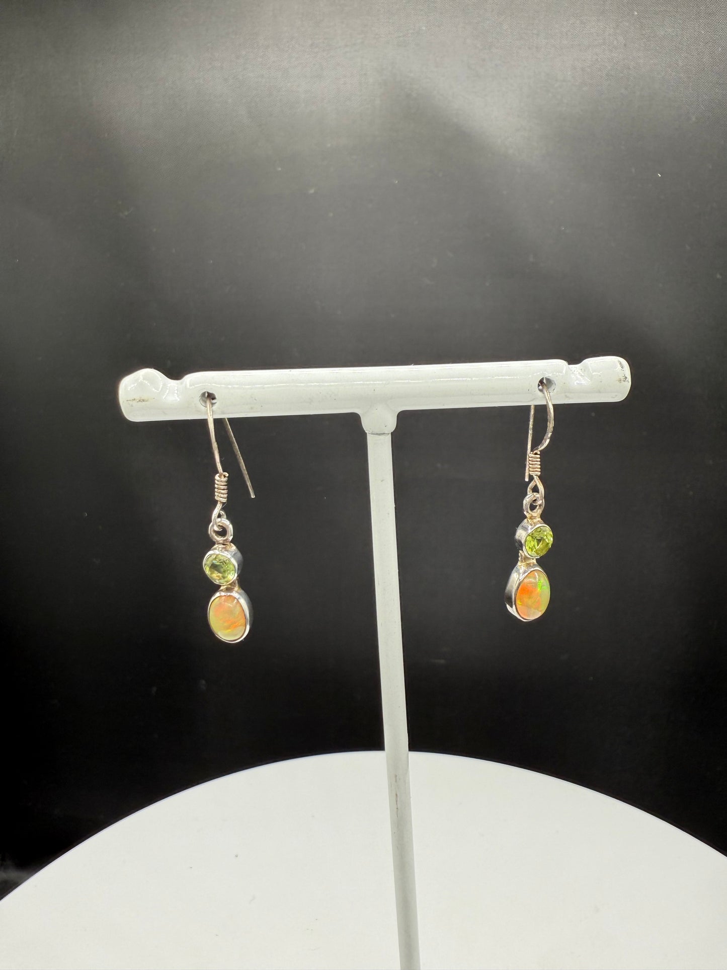 Natural Ethiopian Opal & Peridot Sterling Silver Dangle Earrings