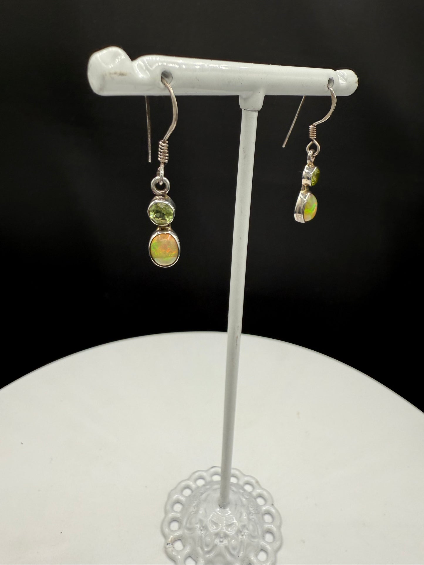 Natural Ethiopian Opal & Peridot Sterling Silver Dangle Earrings