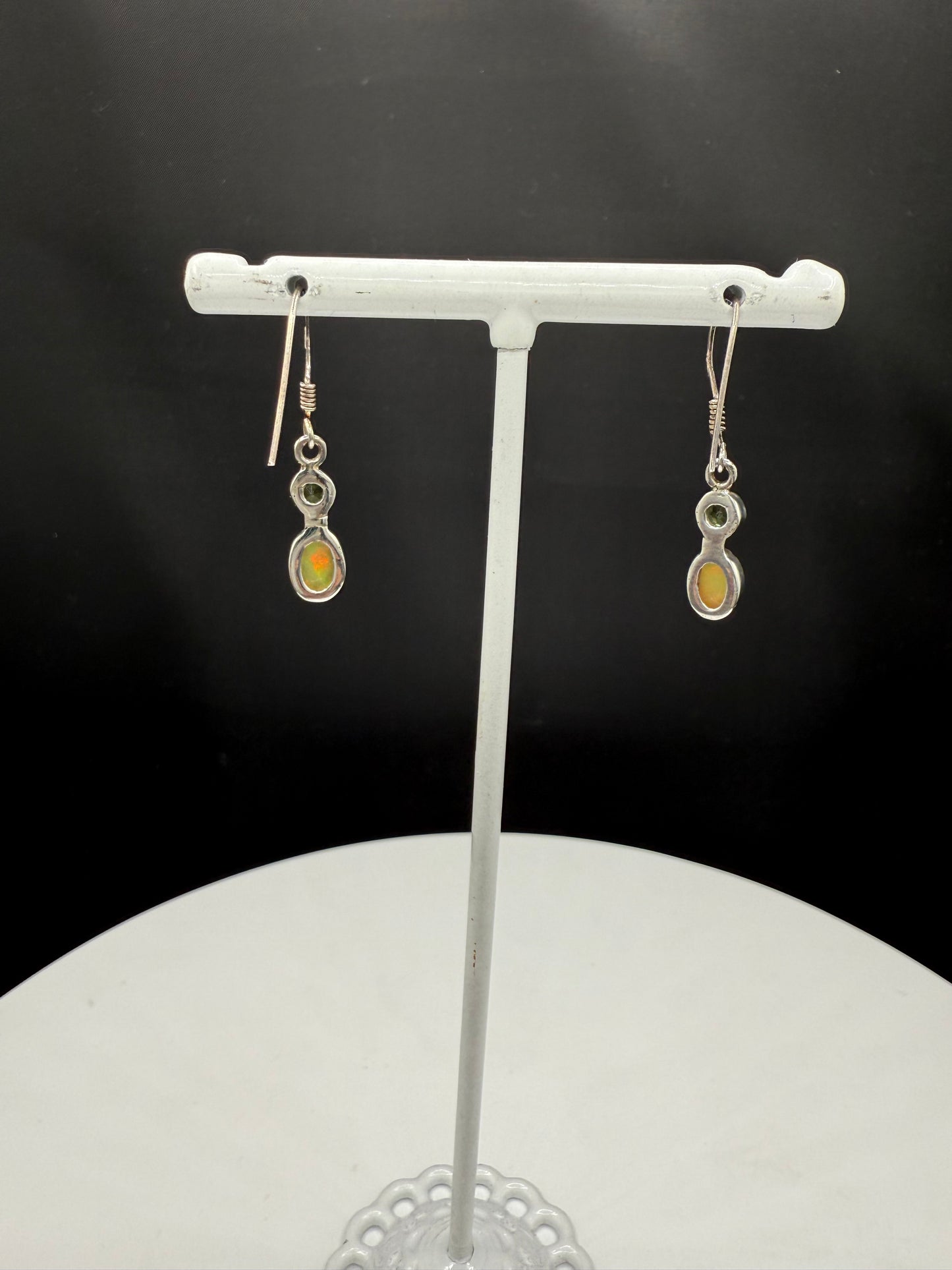 Natural Ethiopian Opal & Peridot Sterling Silver Dangle Earrings