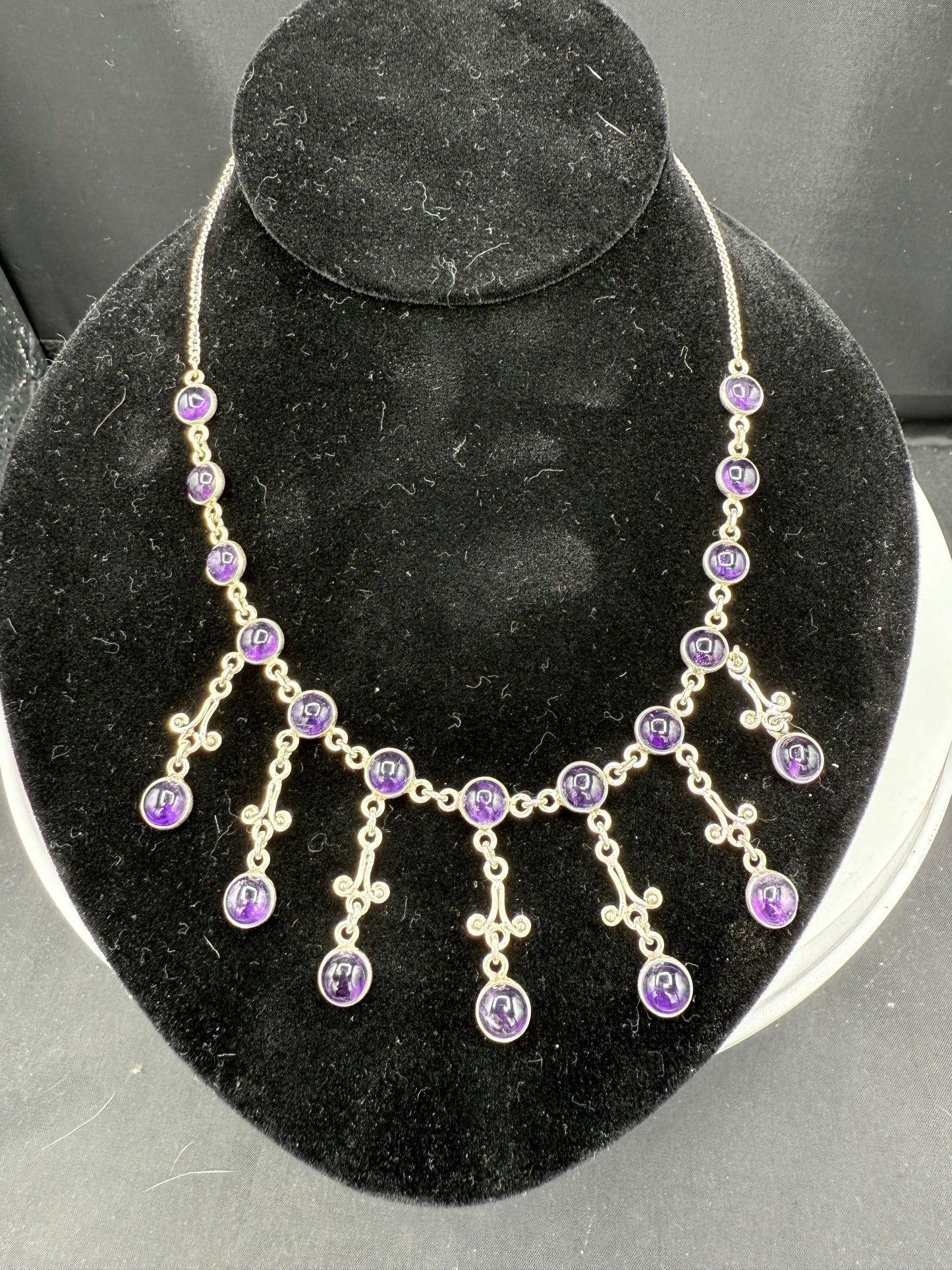 Handmade Natural Amethyst Sterling Silver Bib Necklace