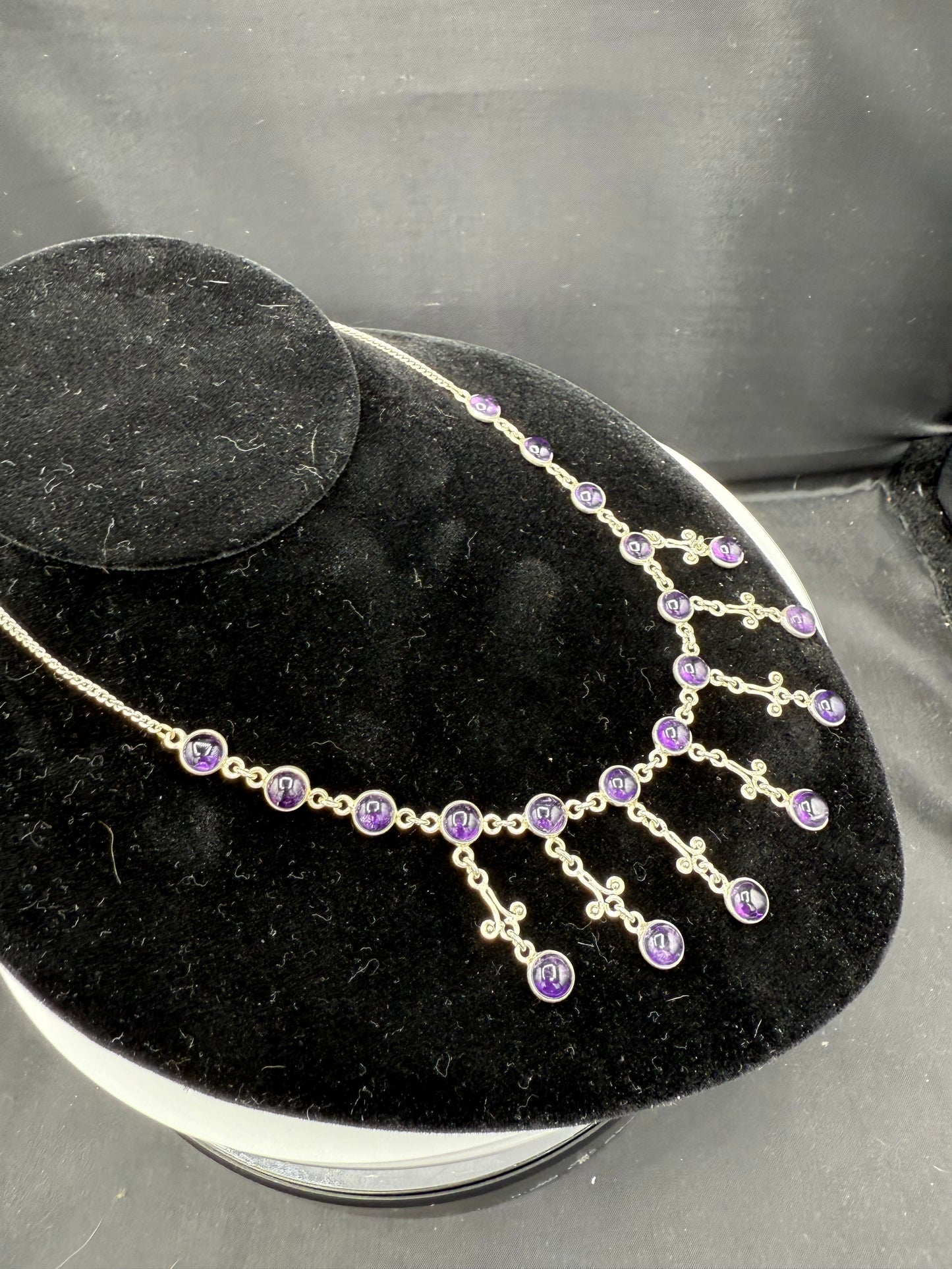 Handmade Natural Amethyst Sterling Silver Bib Necklace