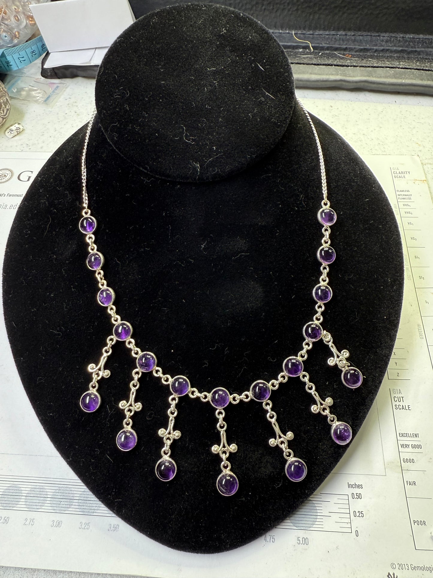 Handmade Natural Amethyst Sterling Silver Bib Necklace