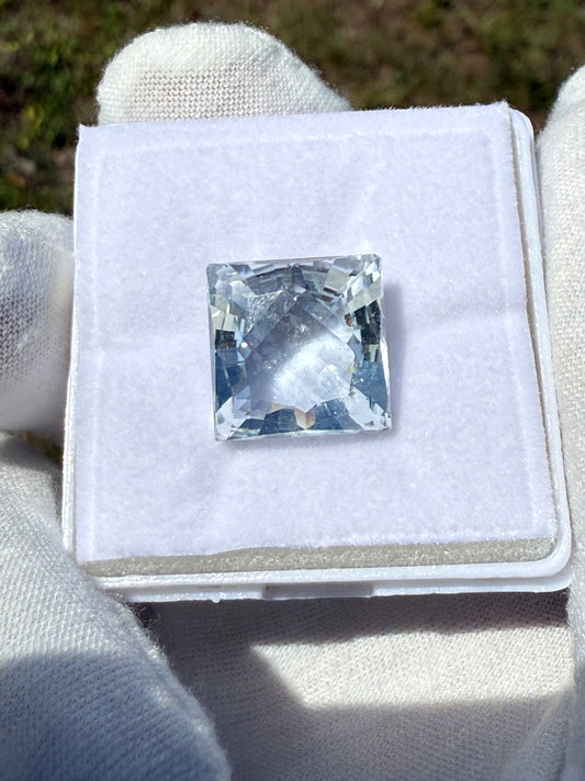 18.18ct Natural Aquamarine Gemstone | Custom Square Cut | Internally Flawless | 14mm