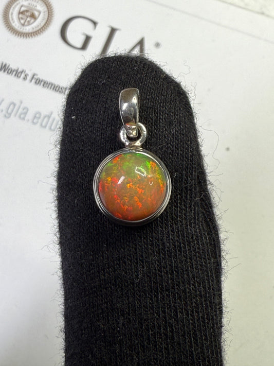Natural Ethiopian Opal Sterling Silver Pendant | Handmade Bezel Set