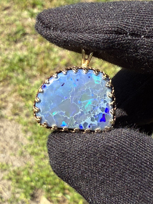Natural Black Opal Pendant in 14K Yellow Gold