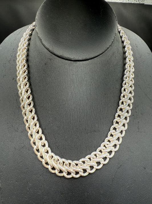 Heavy Solid Sterling Silver Double Curb Chain Necklace 17.75”