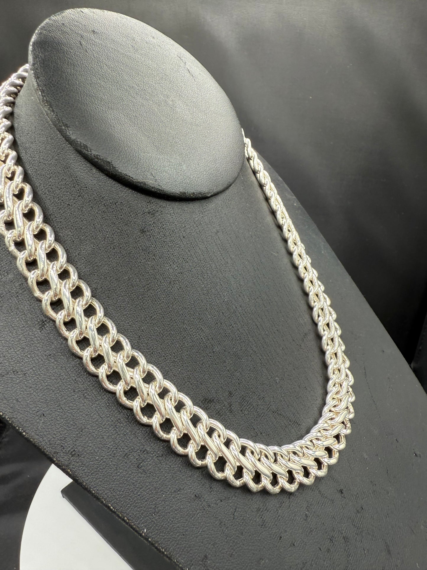 Heavy Solid Sterling Silver Double Curb Chain Necklace 17.75”