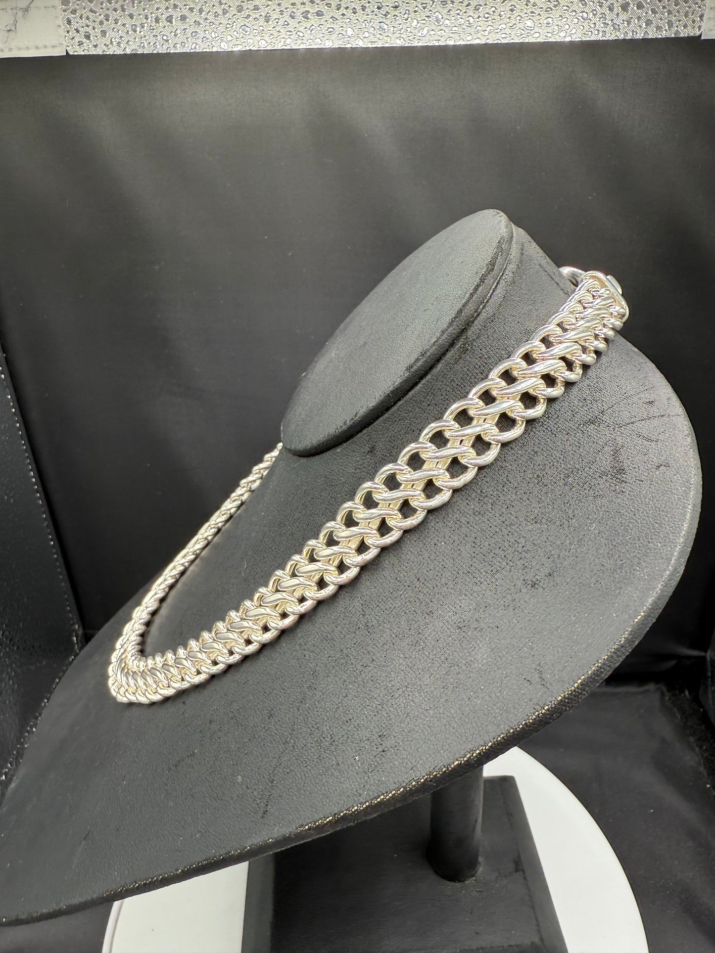 Heavy Solid Sterling Silver Double Curb Chain Necklace 17.75”