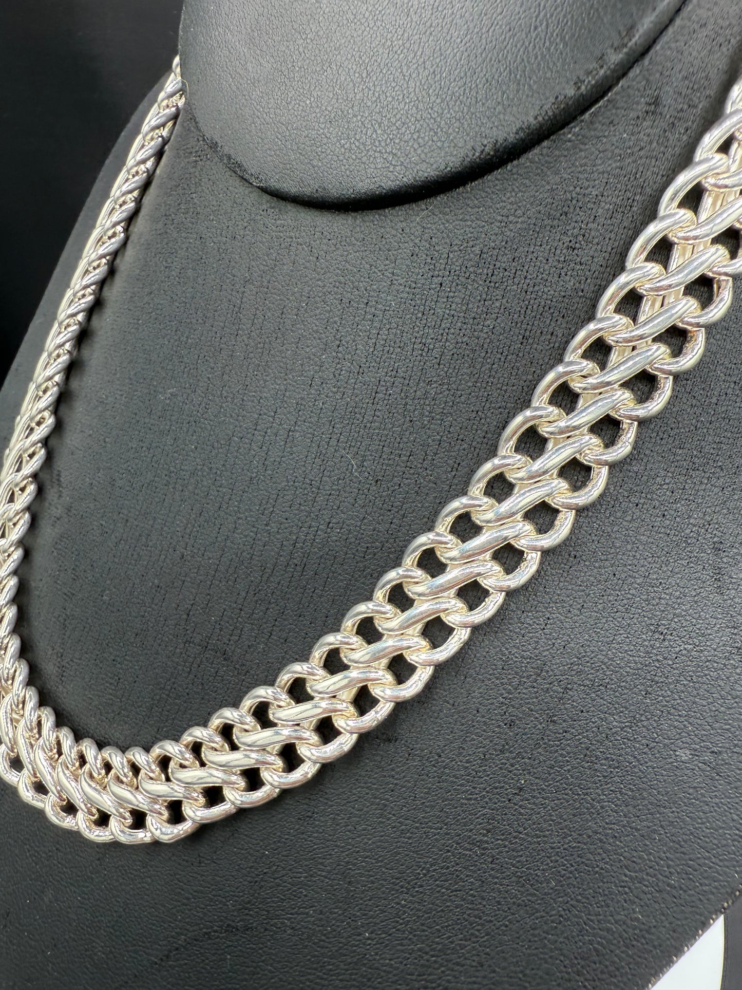 Heavy Solid Sterling Silver Double Curb Chain Necklace 17.75”