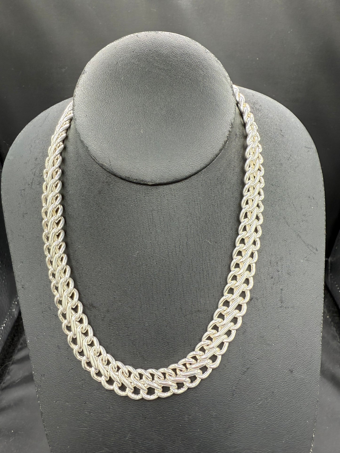 Heavy Solid Sterling Silver Double Curb Chain Necklace 17.75”