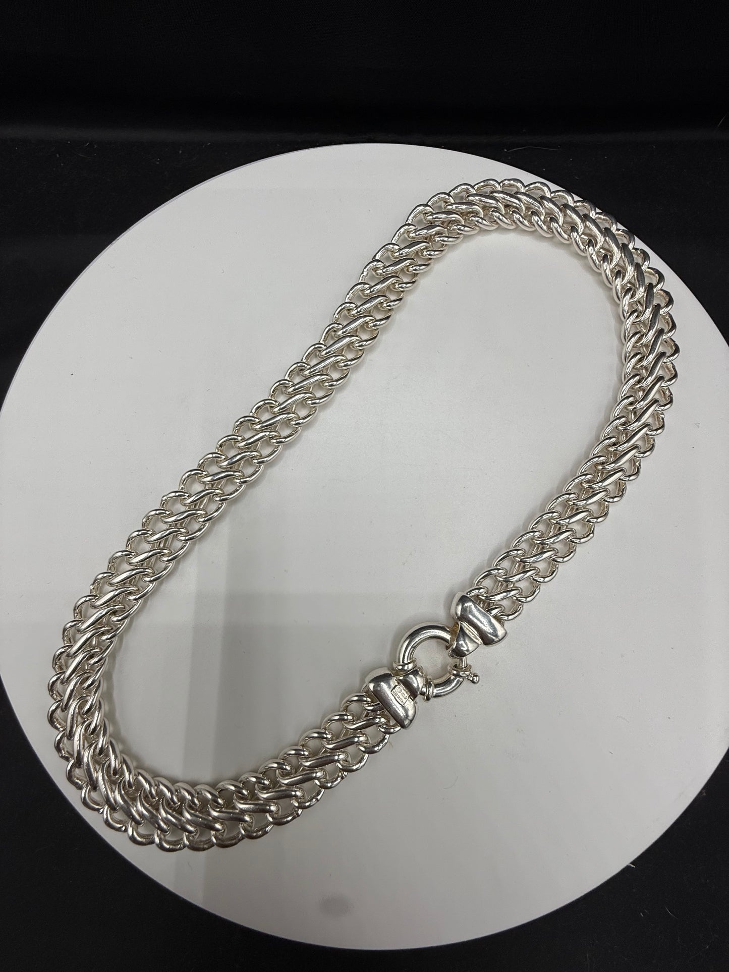 Heavy Solid Sterling Silver Double Curb Chain Necklace 17.75”