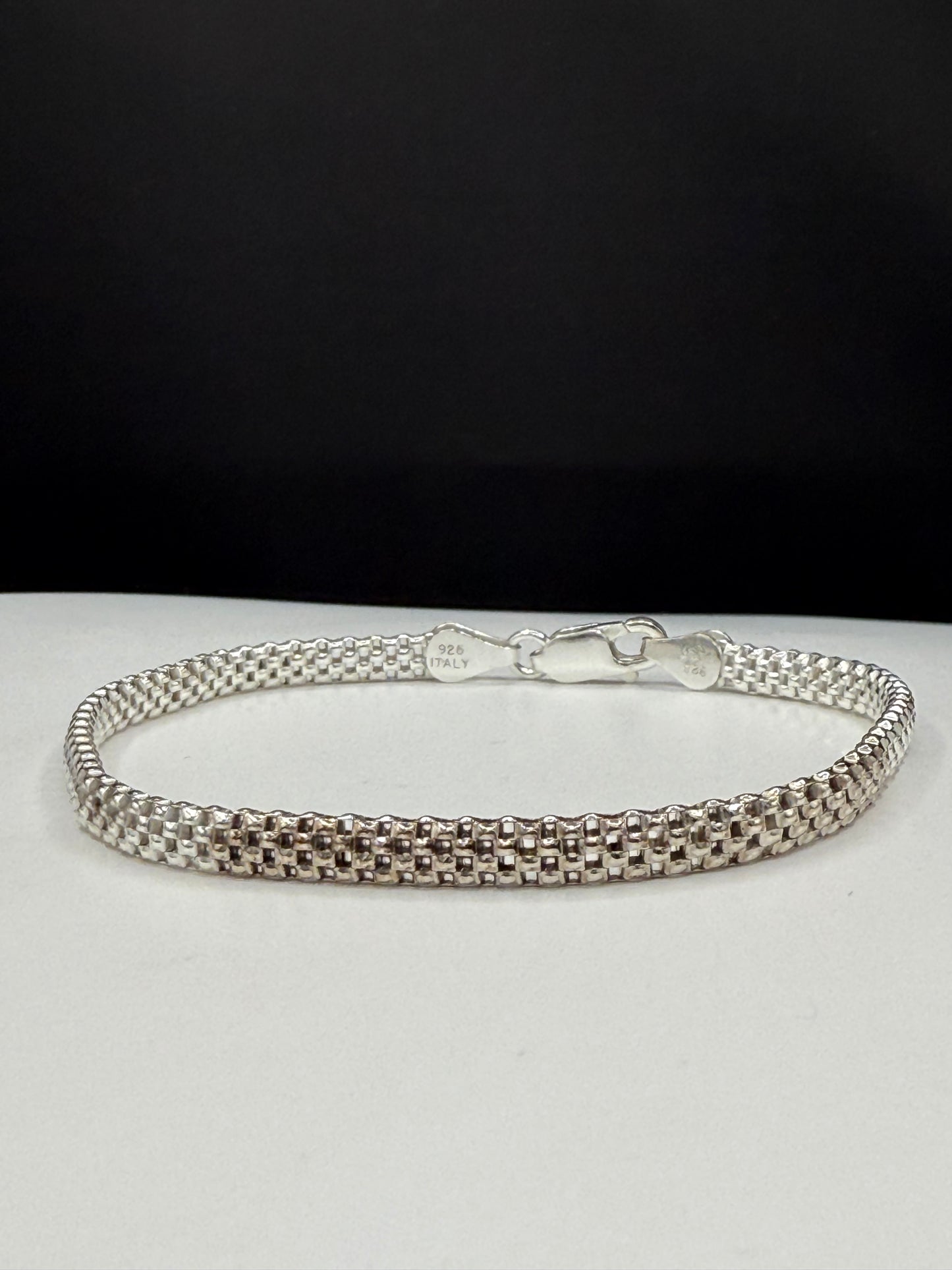Italian Sterling Silver Box Link Bracelet 8.25”