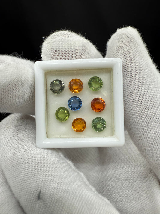 Natural Multi Color Sapphire Parcel – 5.65 Carats | 8 Round 5mm Loose Sapphires