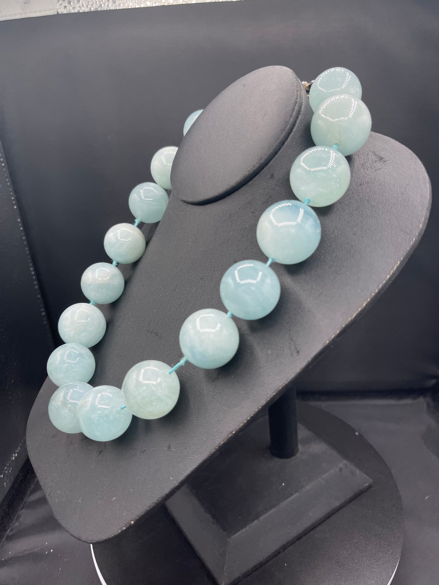 1500 Carat Natural Aquamarine Beaded Sterling Silver Necklace