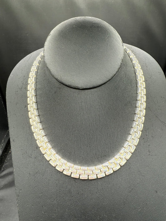 Solid Italian Sterling Silver Brick Link Chain Necklace – 17” | 44.2g Milor 925 Italy