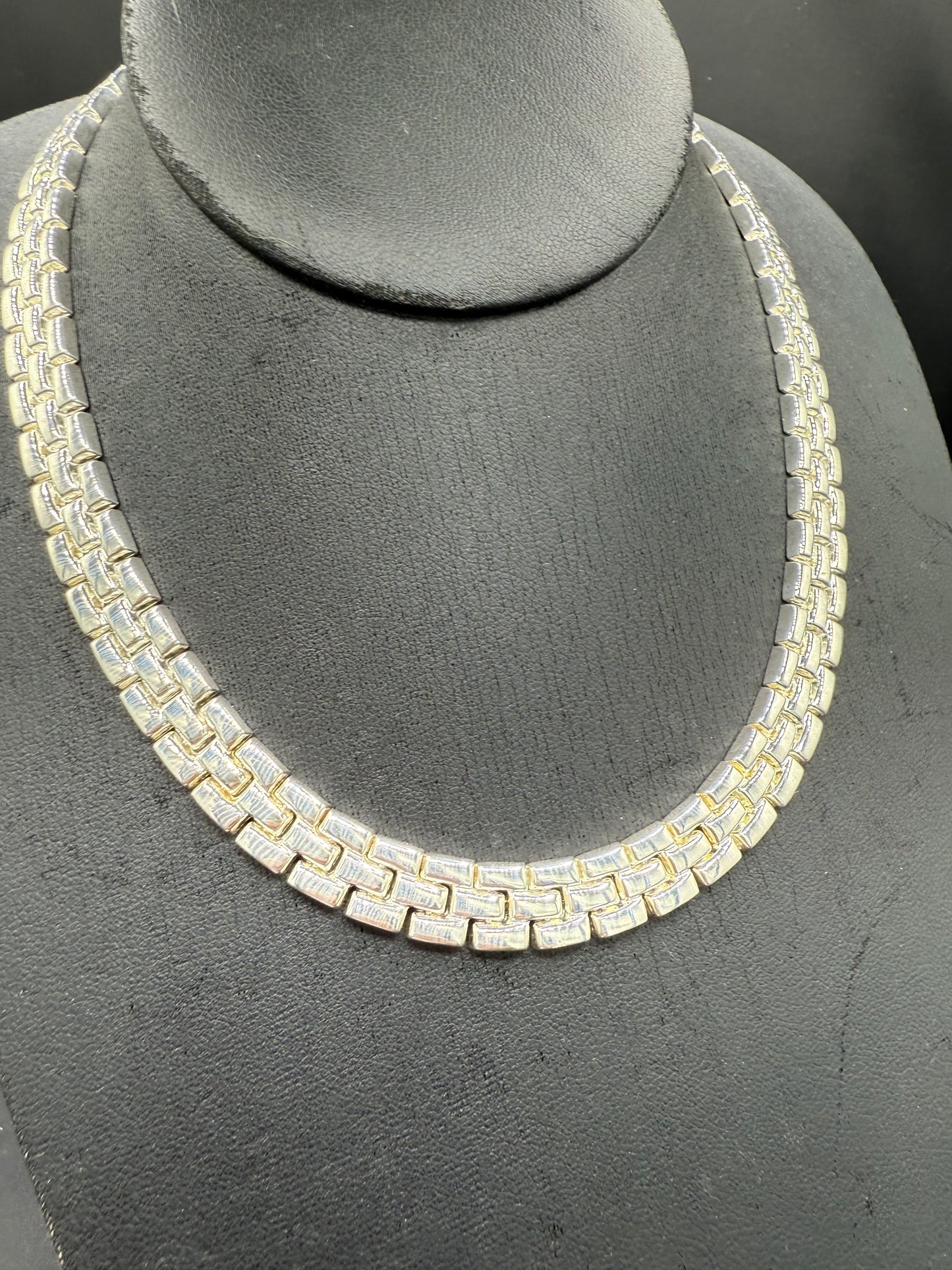Solid Italian Sterling Silver Brick Link Chain Necklace – 17” | 44.2g Milor 925 Italy