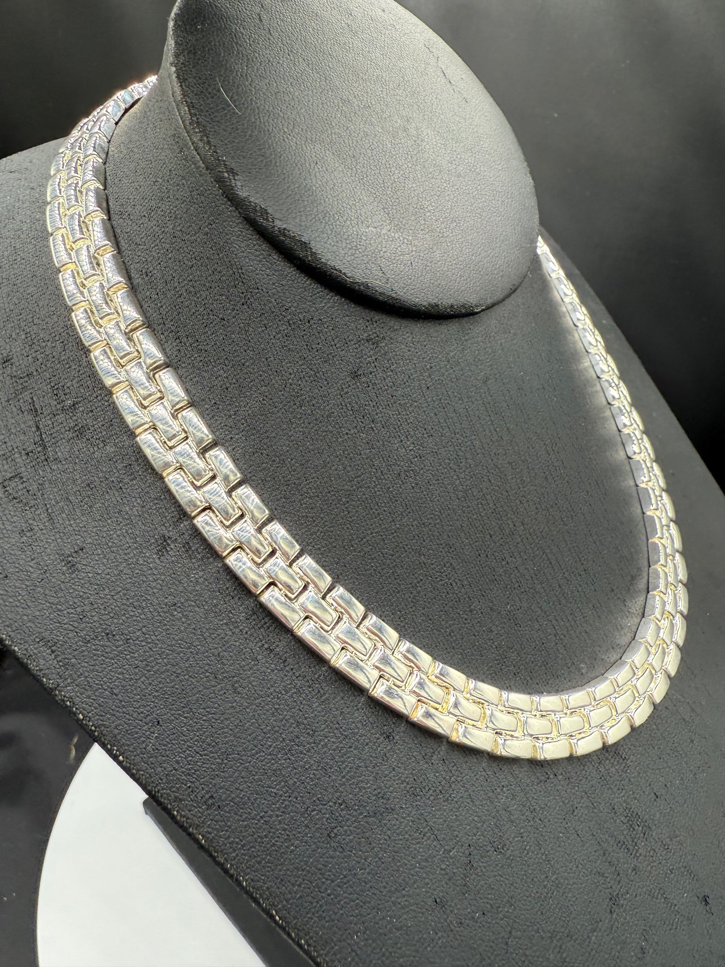 Solid Italian Sterling Silver Brick Link Chain Necklace – 17” | 44.2g Milor 925 Italy
